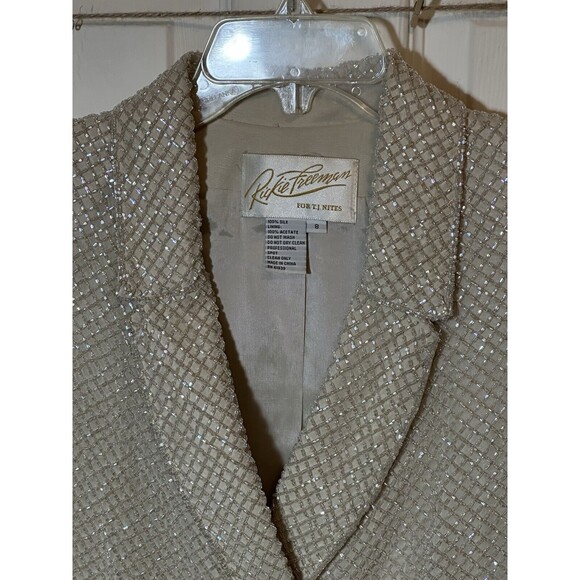 Rickie Freeman for Tj Nites Blazer Wm Sz 8 Clear Iridescent Seed Bead 100% Silk - Picture 3 of 10